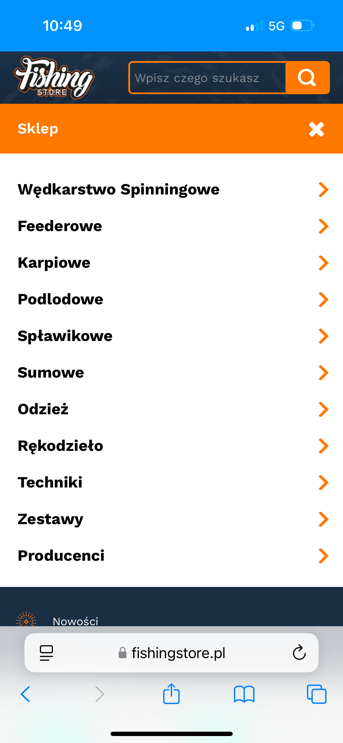 Przykład mobilnego menu w sklepie fishingstore.pl-min