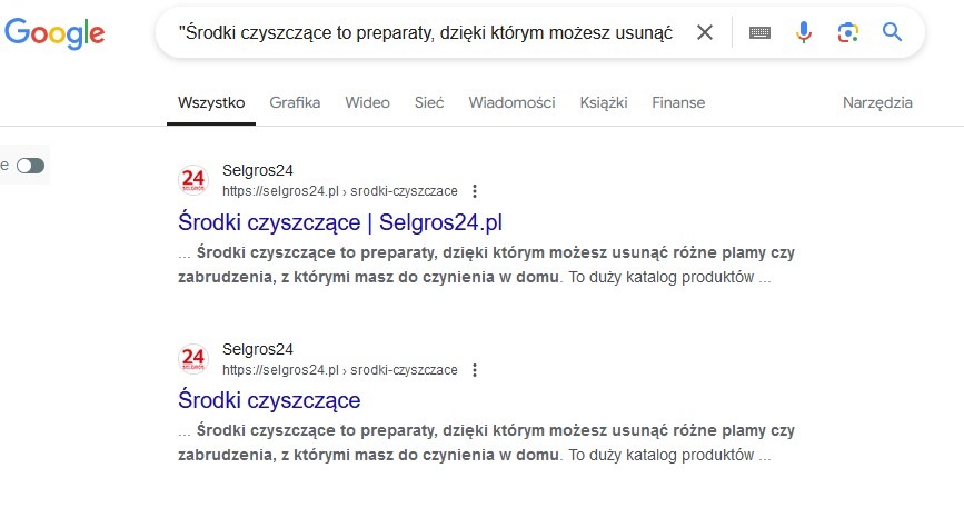 przykład wewnętrznego duplikatu treści