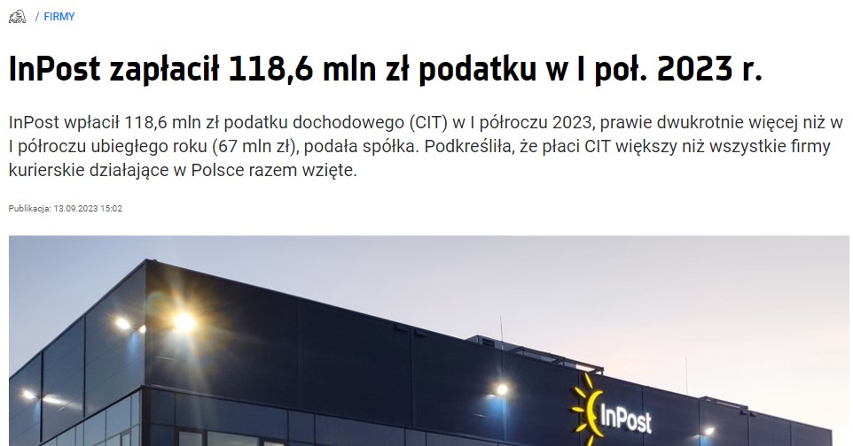 Fragment artykułu o podatku InPostu