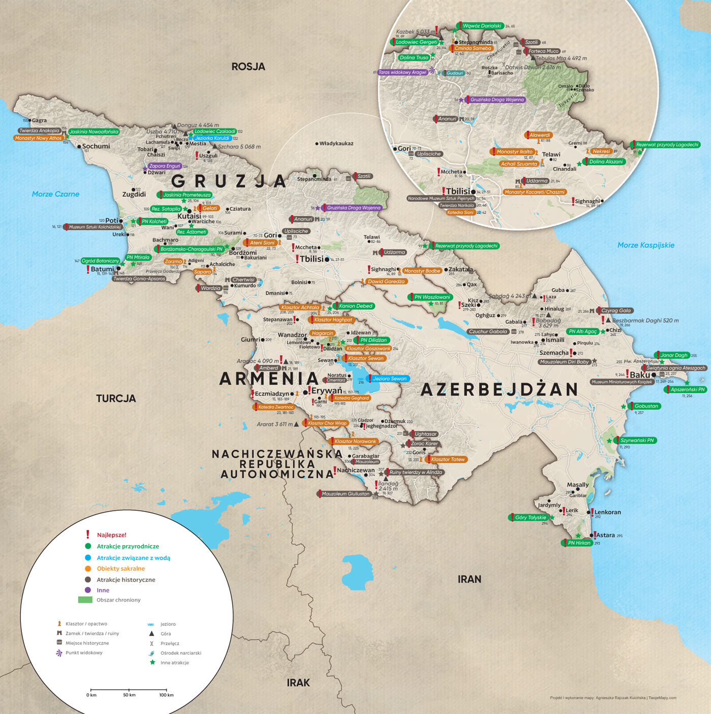 Mapa Gruzji, Armenii i Azerbejdżanu