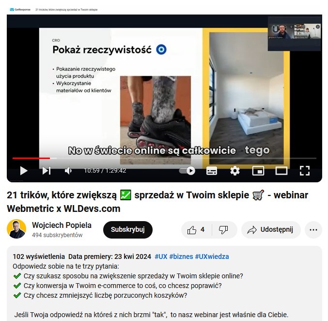 Przykład optymalizacji filmu na Youtube