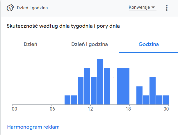 Wykres pokazujący skuteczność kampanii według pory dnia