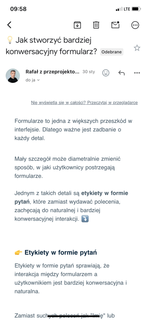 zrzut ekranu przedstawiający przykładowy newsletter