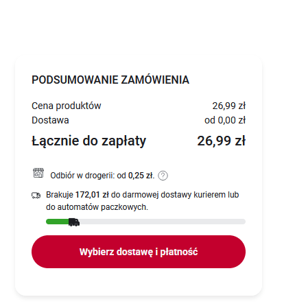 Informacja w sklepier Rossmann na temat kwoty umożliwiającej darmową dostawę