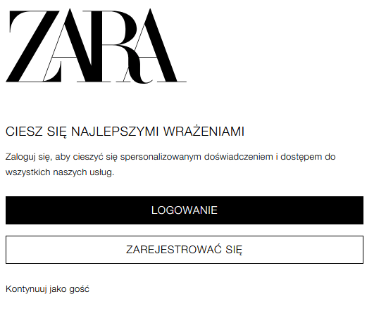 rejestracja w sklepie zara