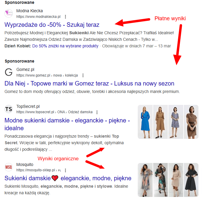 wyniki organiczne i płatne