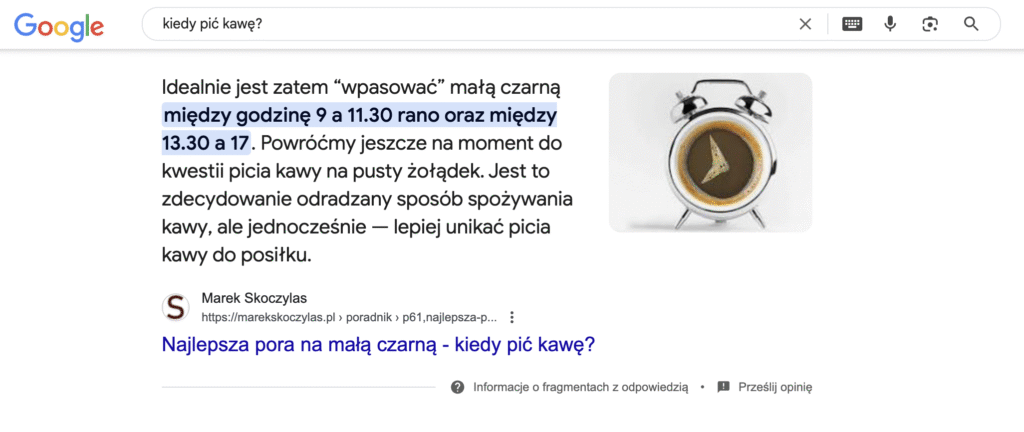 Przykład Featured Snippets w formie akapitu. Źródło: google.com