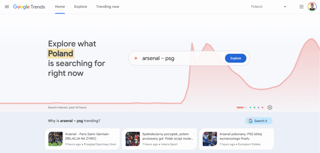 Interfejs Google Trends.