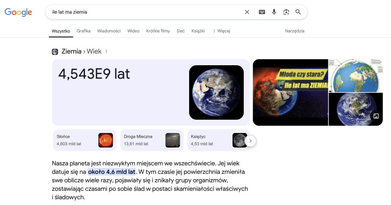 Przykład Rich Answers. Źródło: google.com 