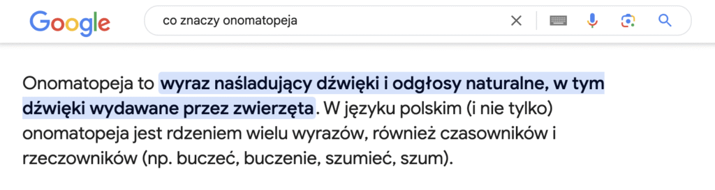 Przykład Zero Click Searches w formie definicji. Źródło: google.com