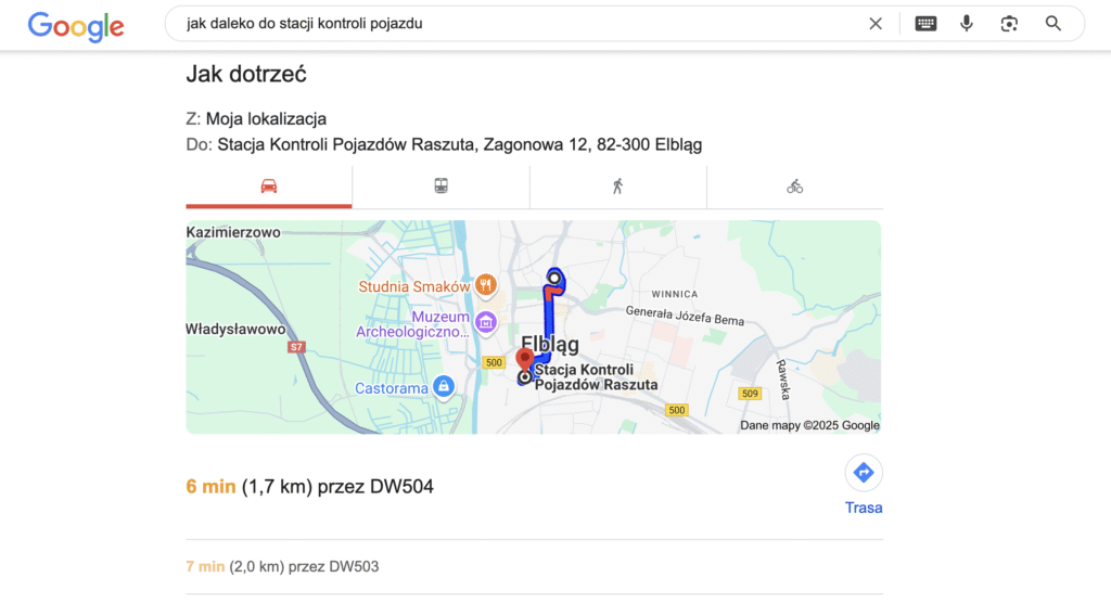 Przykład Zero Click Searches w formie mapy. Źródło: google.com