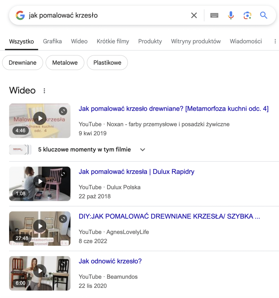 Przykład Featured Snippet w formie wideo. Źródło: google.com