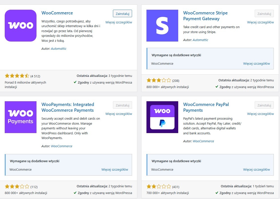 wtyczki związane z woocommerce