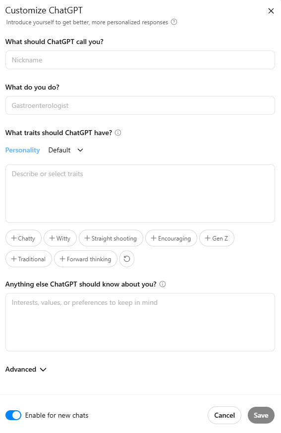 Opcja personalizacji ChatGPT – system pamięci długoterminowej.