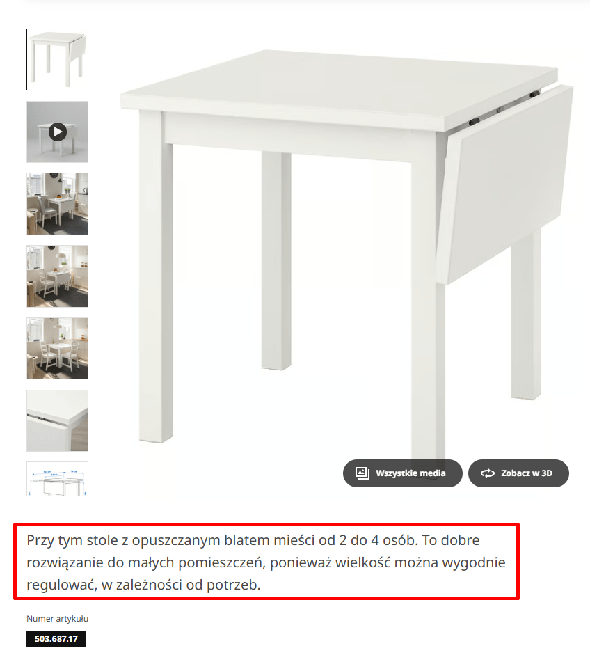 Profesjonalny opis produktu zgodny z fotografią IKEA.
