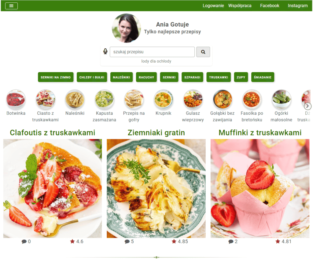 Przykładowy blog kulinarny w Google. Źródło: www.aniagotuje.pl