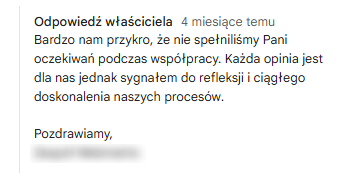 Przykład dobrej odpowiedzi na negatywną opinię