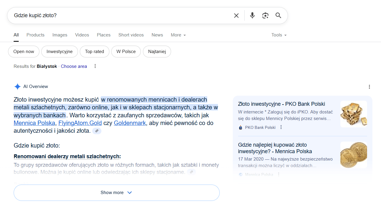 Wyniki AI Overview.