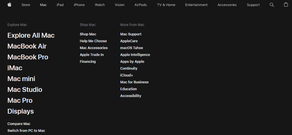 Minimalistyczne menu główne Apple.