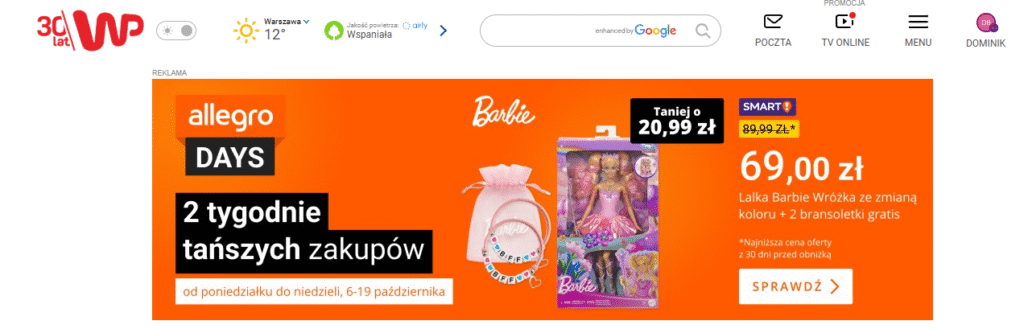 Reklamy remarketingowe na stronie WP.