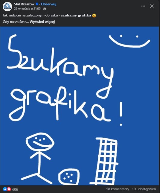 Post na profilu Stali Rzeszów