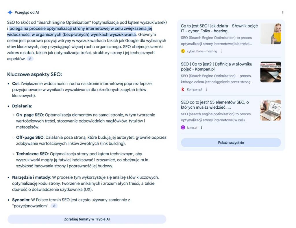 przykładowa odpowiedź w ai overview