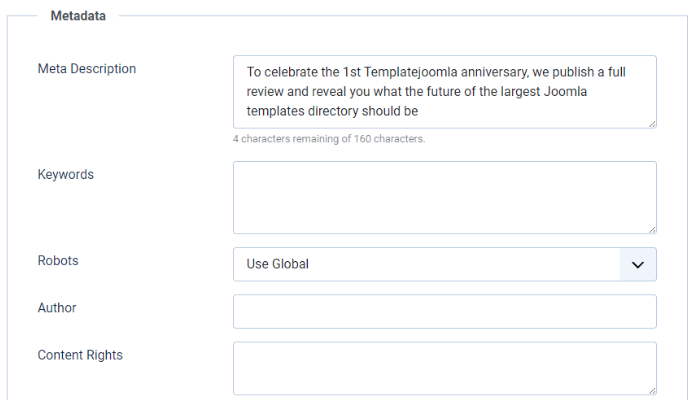 Joomla – dodawanie meta tagów do artykułu. Źródło: magazine.joomla.org/all-issues/september/joomla-seo-title-tags