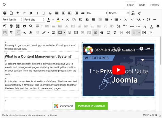 Przykładowy content edytor Joomla. Źródło: www.joomlacontenteditor.net