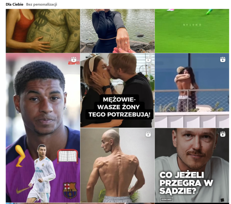 Reklamy w sekcji Eksploruj.