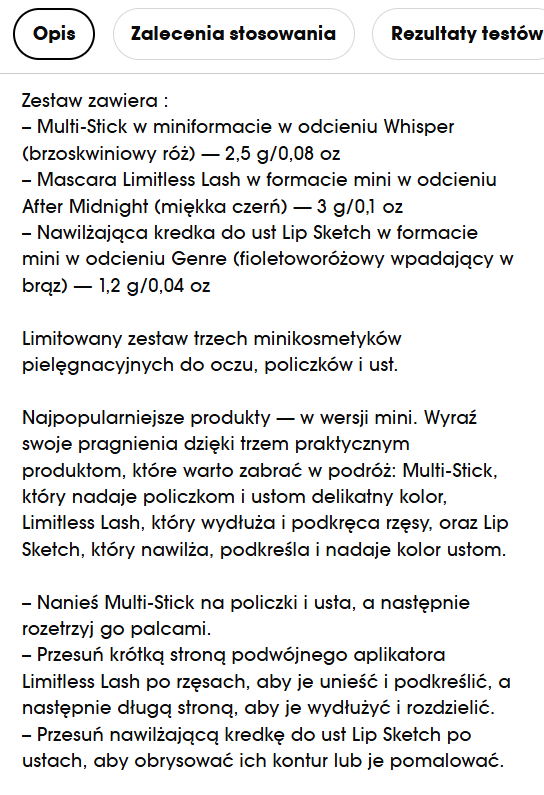 Profesjonalny opis zestawu Sephora. Źródło: www.sephora.pl/p/mini-na-kazda-okazje-zestaw-prezentowy-z-makijazem-w-wersji-podroznej-P10063155.html