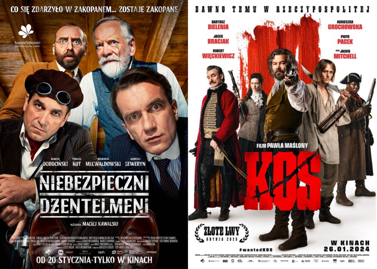 Plakaty filmów Niebezpieczni dżentelmeni oraz Kos